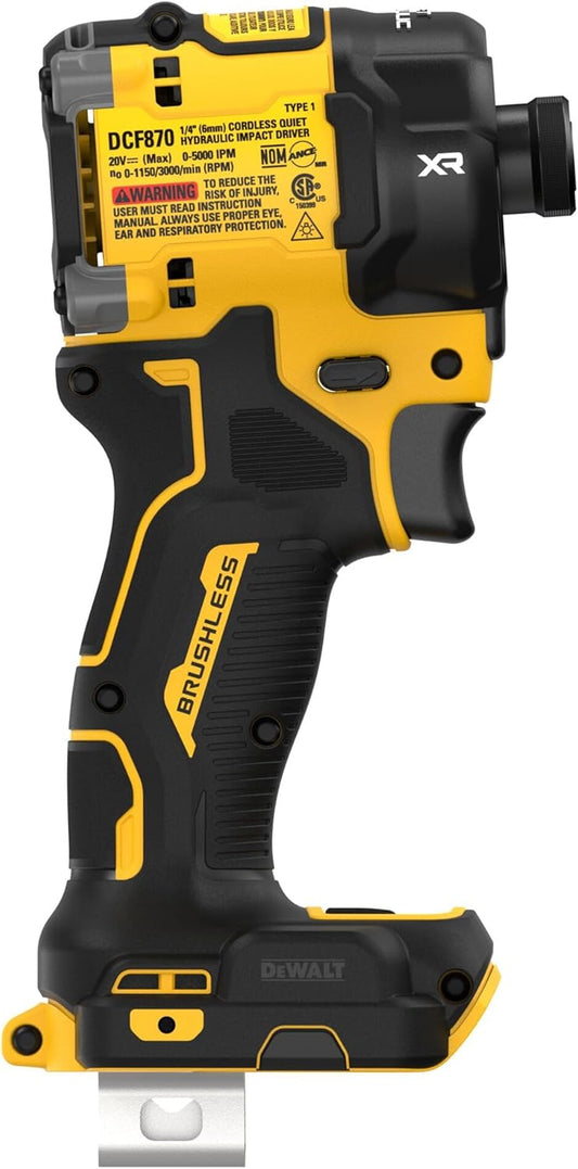 DEWALT 20V MAX 1/4 Inch Hydraulic Impact Driver,Quiet, Brushless Cordless XR Extreme Runtime, LED Halo Ring, Tool Only (DCF870B)