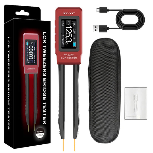 ZOYI ZT-MD2 Tweezers LCR Meter Capacitor Resistor Inductor Diode Buzzer Tester CNC Metal Housing Portable Tool - Red