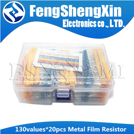 130Values X20pcs=2600pcs 1/4W 0.25W 1% Metal Film Resistors Assorted Pack Kit 1R~3M Resistors Assortment Kits Fixed capacitors