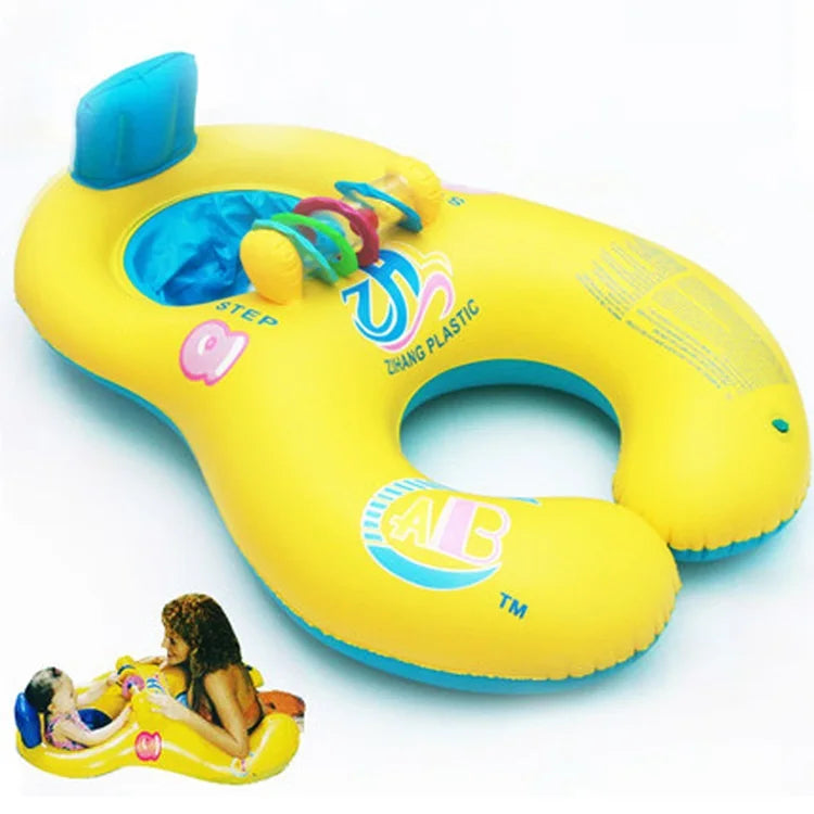 Baby Kids Inflatable Swimming Ring With Awning Safety Mother Children Double Swim Circle Safety Float Seat Pool Toys