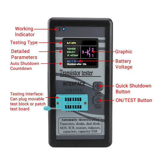 Mosfet Transistor Capacitor Tester M328 NPN PNP Transistor Diode Resistor Inductor Capacitance MOS SCR ESR Meter