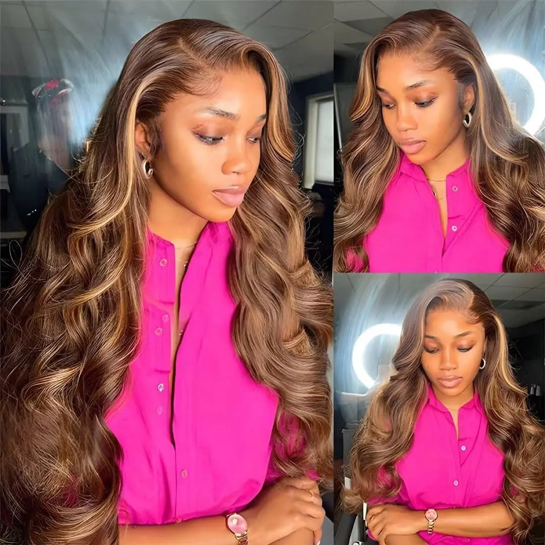 13x4 Highlight P4/27 Body Wave Lace Frontal Human Hair Wig Honey Blonde Colored 13x6 HD Lace Front Wigs for Women Pre Plucked