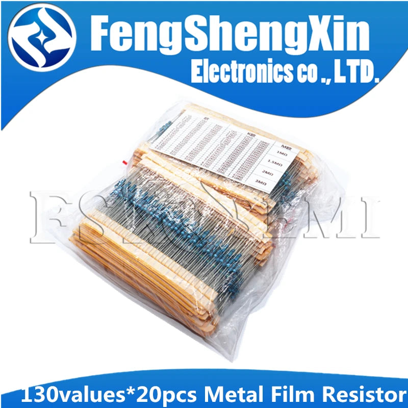130Values X20pcs=2600pcs 1/4W 0.25W 1% Metal Film Resistors Assorted Pack Kit 1R~3M Resistors Assortment Kits Fixed capacitors