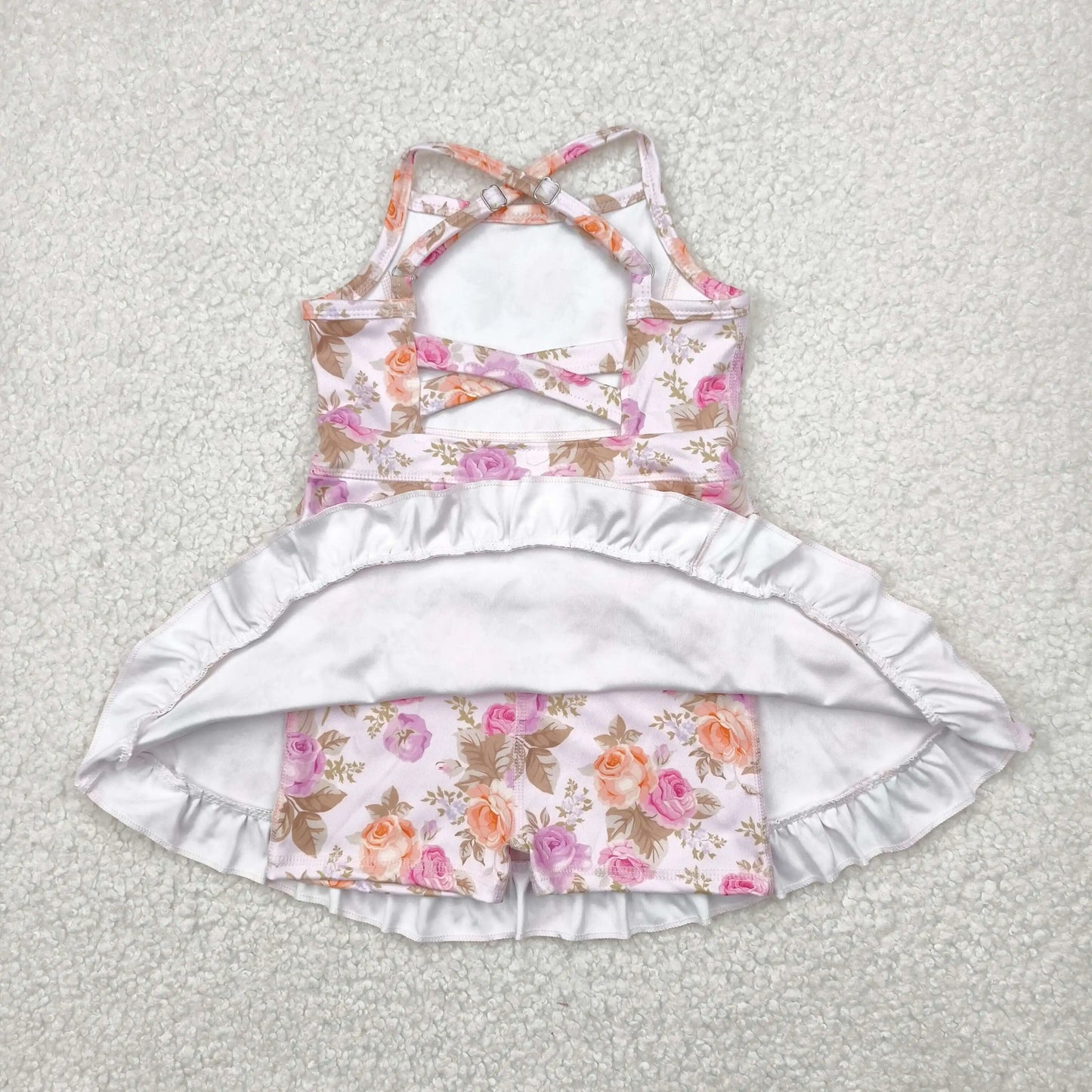 USA Warehouse Baby Girl Strap Colorful Flower Yoga Active Ruffle Short Wholesale Boutique Knee Length Dress Ready to Ship No moq