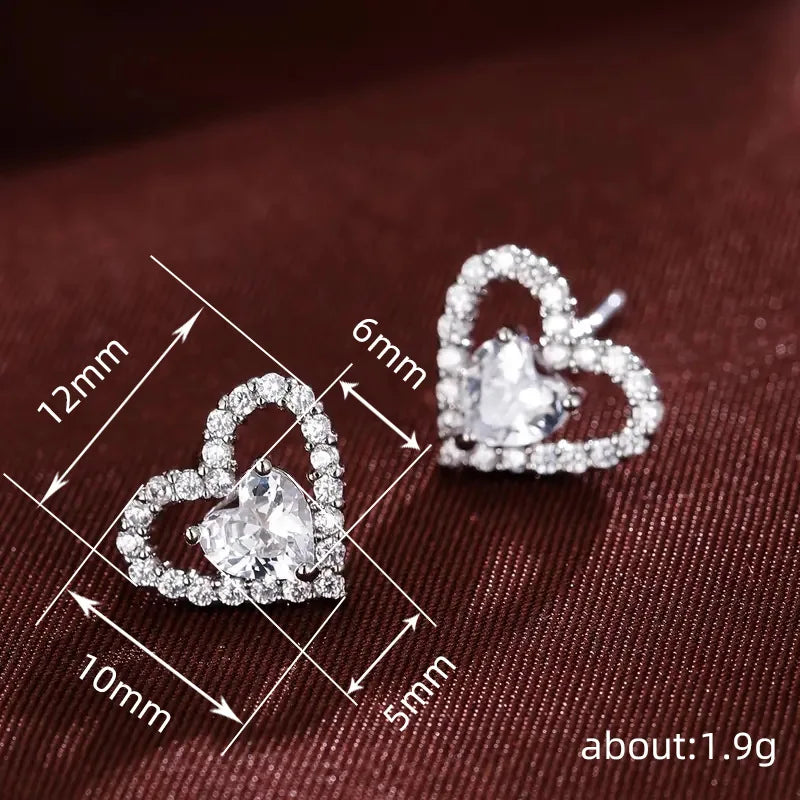 Rose Gold Heart Stud Earrings With Crystal Inlay For Women Everyday Wear