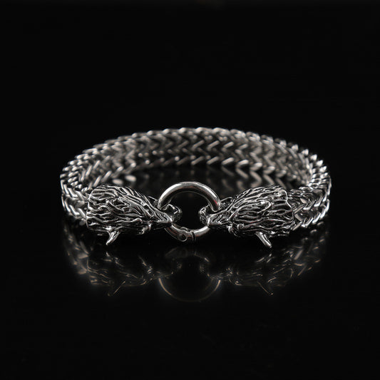 European and American Popular Retro Viking Wolf Head Bracelet Men's Stainless Steel Chain European and American Fashion Norwegian Style Bracelet Wholesale