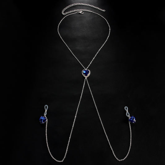 Cross-Border New Heart Crystal Pendant Nipple Chain Chest Chain European and American Sexy Nipple Clamp Body Chain Female Body Chain