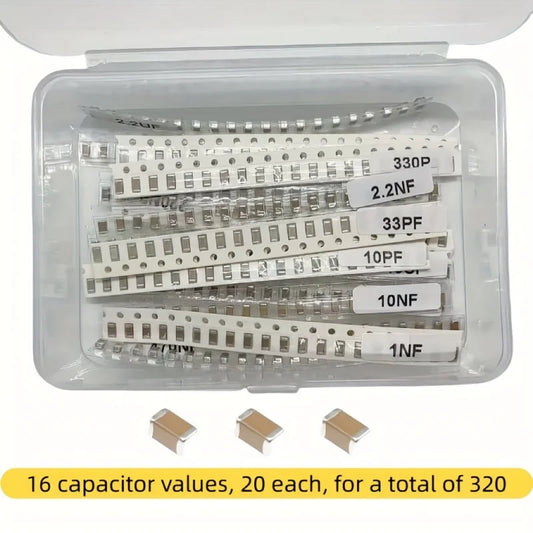 (Industrial SMD Capacitor Components)320pcs 1206 SMD Capacitor Kit - High Quality Assorted Capacitors Set for Electronic Compone