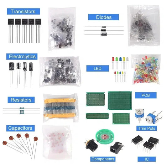1900 pcs Mega Electronic Component Kit including Assortment + Capacitors + Resistors + LED + Transistors + DC Jacks + PCB +opamp