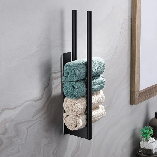 Bathroom Towel Racks No Drill Double Adhesive Towel Bar Stainless Steel Black 39 CM Towel Rack for Bathroom and Kitchen