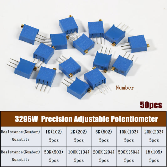 3296W Potentiometer Resistor Kit Precision Adjustable Variable Resistance Trimmer Potentiometer 1K 10K 100K 1M 50R 100R