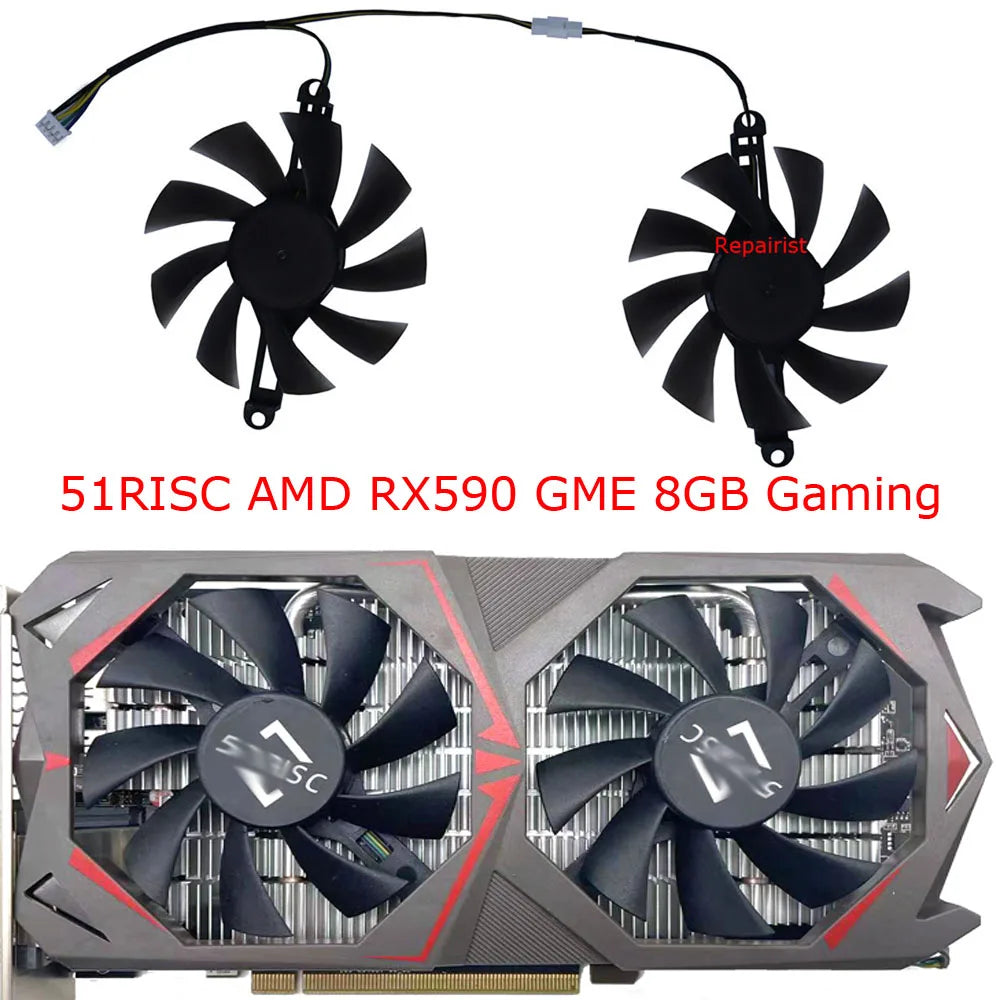 Graphics Cooler Video Card Fan For 51risc RX6600M RX580 8G,For 51RISC RX590 590 GME 8GB Gaming,2Pcs/Set,XY-D09015B