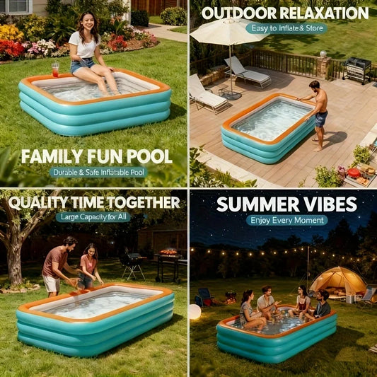 Inflatable Pool for Outdoor Water Parties Adult & Children's Swimming Pool, Rectangular Foldable Pool for Backyard Entertainment