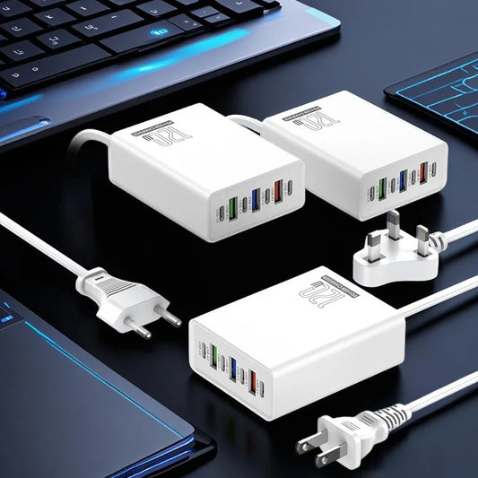 120W Charging Head 7 Ports 3USB+4PD Fast Charging Phone Charger Head 5V4A US/EU/UK Standard Charger for Mobile Phones