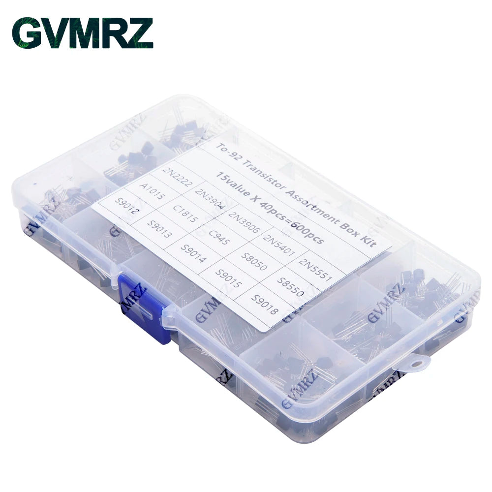 600PCS 15Value x 40Pcs Transistor TO-92 Assortment Box Kit Transistors 2N2222 2N3904 2N3906 C945 S8050 Direct-plug triode box