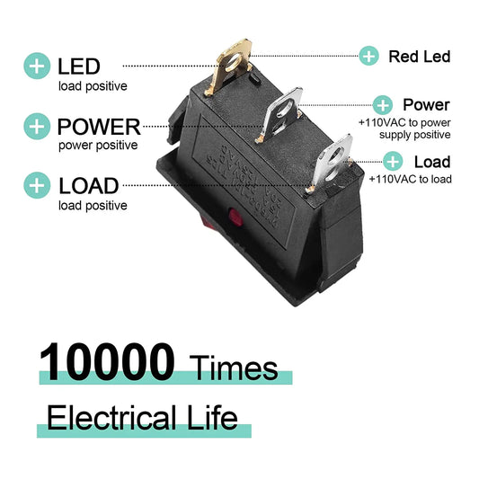 8/24Pcs AC 250V/15A 125V/20A Illuminated LED On/Off SPST 3 Pin 2 Position Mini Boat Rocker Toggle Switch Snap for Househould DIY