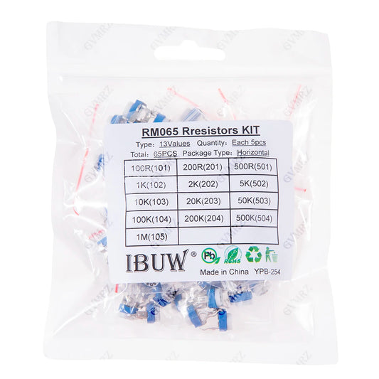 65PCS Trimmer Resistor RM063 Adjustable Resistance 100R~1M Potentiometers 1K 5K 10K 20K 50K 100K 500K 1M