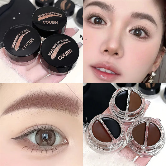 Two-Tone Matte Eyebrow Cream With Brush for Eyeliner & Eye Brow Waterproof Sweat Proof Wild Eyebrow Gel 3D Natural Tint Makeup