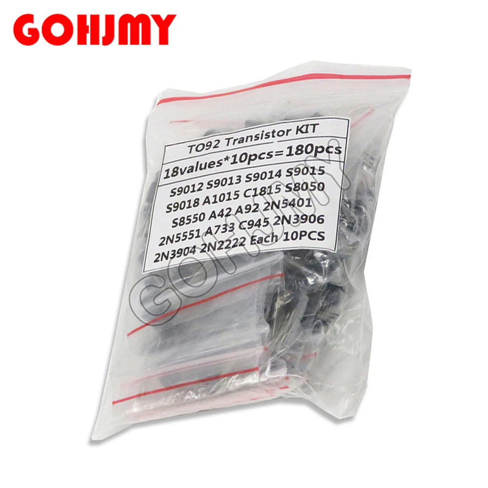 180PCS=18Kinds*10PCS TO-92 Transistor Assorted Kit 2N2222 2N3904 2N3906 S9013 S9014 S9015 S9018 S8050 S8550 5551 5401 C1815
