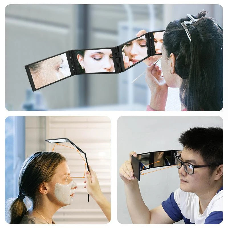 1PC 4 Way Mirror 360 Degree Handheld Desktop Portable Foldable Makeup Mirrors For Self Hair Cutting Make Up Beauty Tool