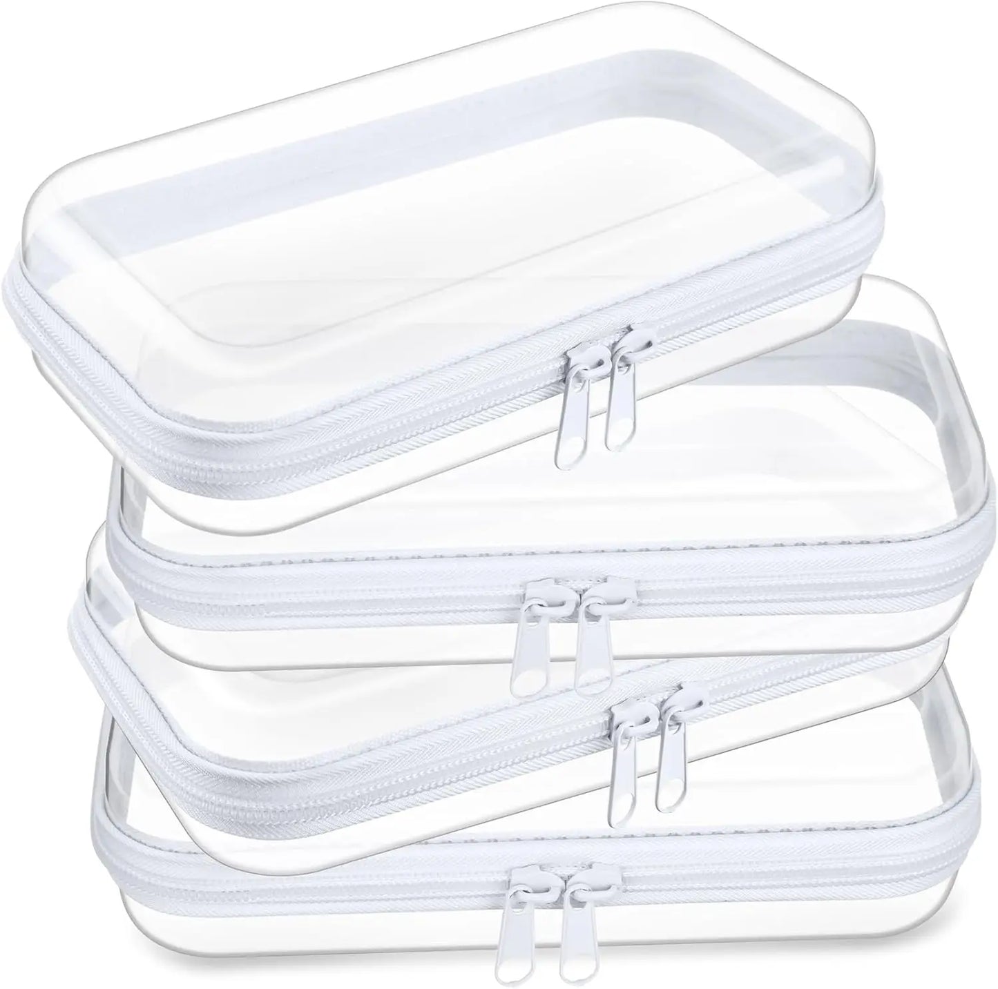 4 Pcs Hard Clear Zipper Case Makeup Bags Plastic Pencil Pouch Transparent Storage Box Containers for Cosmetics, Snacks, Building