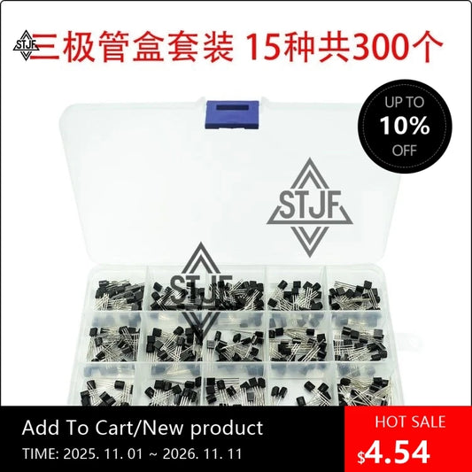 300Pcs 15 Value x 20 Pcs Transistor TO-92 Assortment Box Kit Transistors S9012 S9013 S9014 S8050 S8550 2N3904 2N3906 BC327 BC337