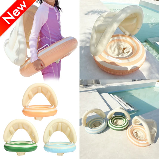 Baby Swimming Ring Inflatable Swim Ring with Detachable Sunshade Toddlers Pool Float Beach Water for Summer Pool Party