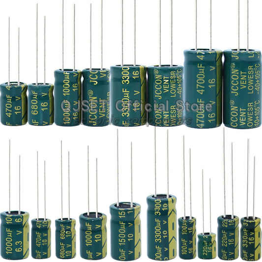 JCCON 6.3V 10V 16V 25V 35V 450V 100V 400V 100UF 220 330 470 680 1000 1500 2200 3300UF High-frequency lOWESR aluminum capacitors