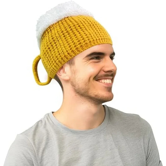 Novelty 3D Beer Mug Winter Hat Unisex Warm Beanie Cap Funny Gift for Beer Lovers Men Women Christmas Party Costume Accessory