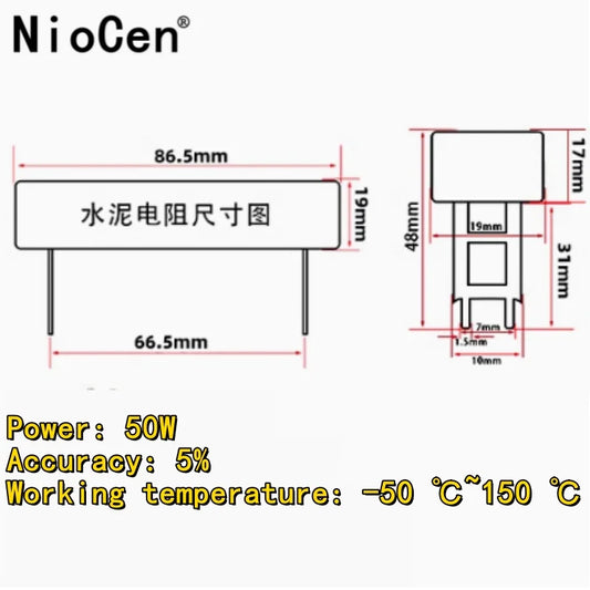 50W 5% Cement Ceramic Resistor Resistance 0.1-500R 1.2 2 2.5 3 4 5 6 8 10 12 15 20 22 25 30 47 50 82 100 120 150 180 200 220 Ohm