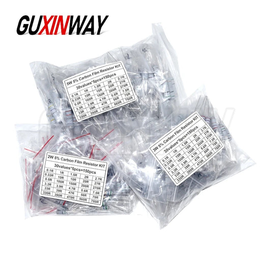 150PCS Resistor Kit 2W 3W 5W 5% 30valuesX5PCS Carbon Film Resistance 0.1R-750R ohm 1K-820K Set