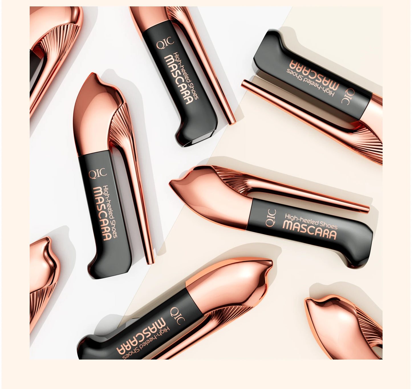 QIC High-heeled Shoes Mascara 3D Fiber Mascara, Long Black Volumizing Eyelash Extension, Waterproof Eye Makeup Tool