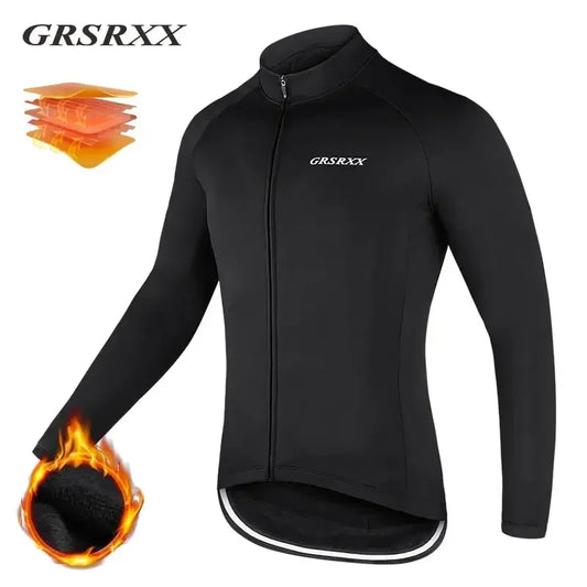 GRSRXX Thermal Men Cycling Jacket Black Mountain Bike Jacket Winter Cycling Jersey Long Sleeve Bicycle Clothing Ciclismo Jacket