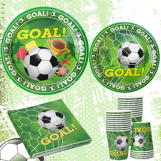 Green Football Birthday Disposable Tableware Set Soccer Paper Plate Cups Napkins For Kids Birthday Sport Party Decor Baby Shower