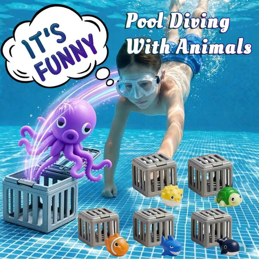 Kids Pool Diving Toys with Fish Box Floating Animals Water Swimming Dive Pool Game for Boys Girls Fun Outdoor Beach Party Gifts