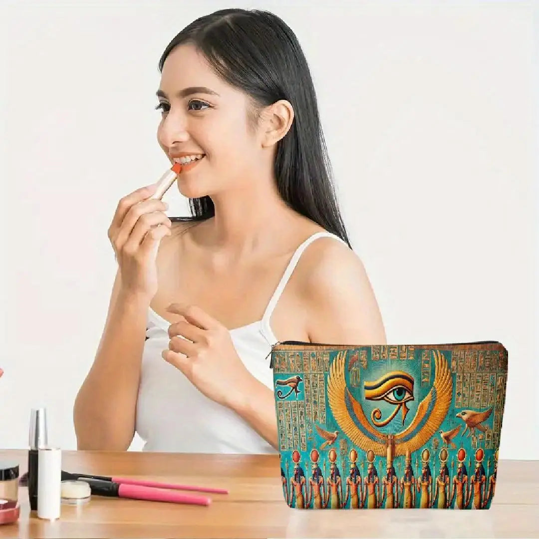 A Egyptian wall painting Eye of Horus makeup bag - cute multifunctional zipper pouch for women, jewelry storage bag