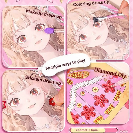 New 3 in 1 DIY Princess Makeup Set Diamond Sticker Princess Dress Up Book Gifts Paper Art Craft Kits Children