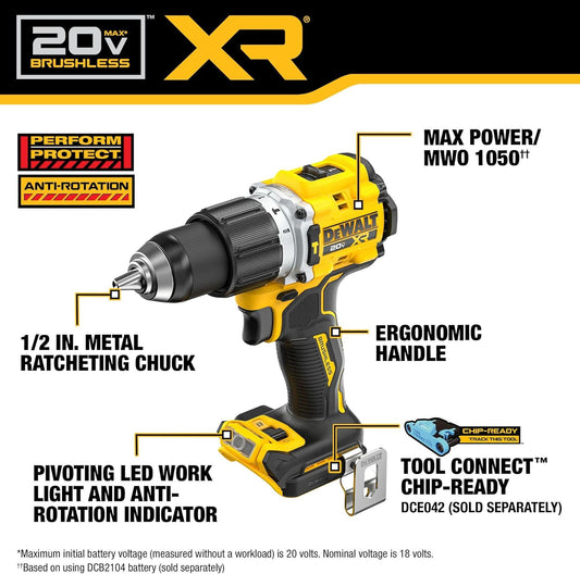 DEWALT 20V MAX XR® Brushless Cordless 1/2 In. Hammer Drill (Tool Only) (DCD806B)