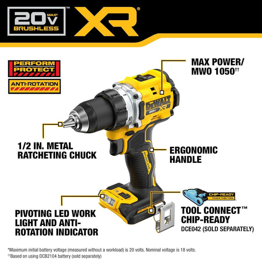 DEWALT 20V MAX XR Brushless Cordless 1/2 In. Drill/Driver (Tool Only) (DCD801B)