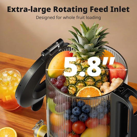 Juicer Machines, 5.8" Feed Chute Cold Press Juicer for Whole Fruit and Vegetable, 2.2 Qt Auto-Feed Time-Saver, 7+1-Stage New Upgraded Auger Slow Masticating High Yield, Easy to Clean Black