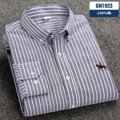 New 100% Cotton Men's Shirt Oxford Casual Shirt Men's Long-Sleeved Embroidered Spot Distribution Drop Shipping