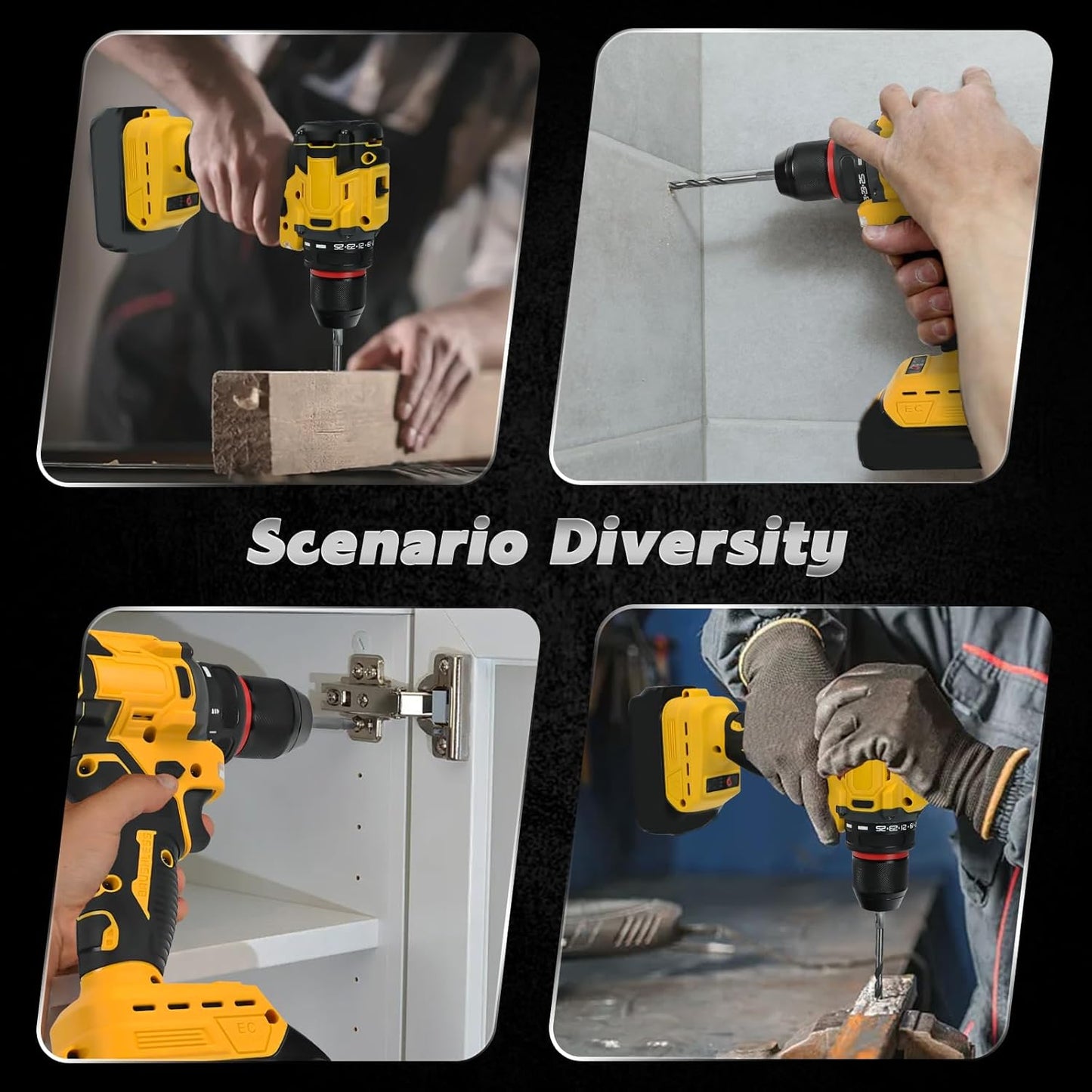 Cordless Drill Driver, Electric Drill for Dewalt 20V Battery, Brushless Driver with 2 Variable Speeds, 25+1 Torque, 3/8" Keyless Chuck, 60N.M for Home Repairing(No Battery)