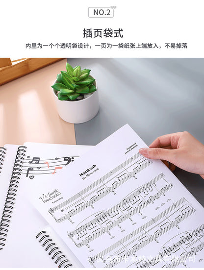 A4 New Information Booklet Loose-Leaf Transparent Insert Bag Music Score Folder Piano Music Score Folder Student Picture Folder Storage Book