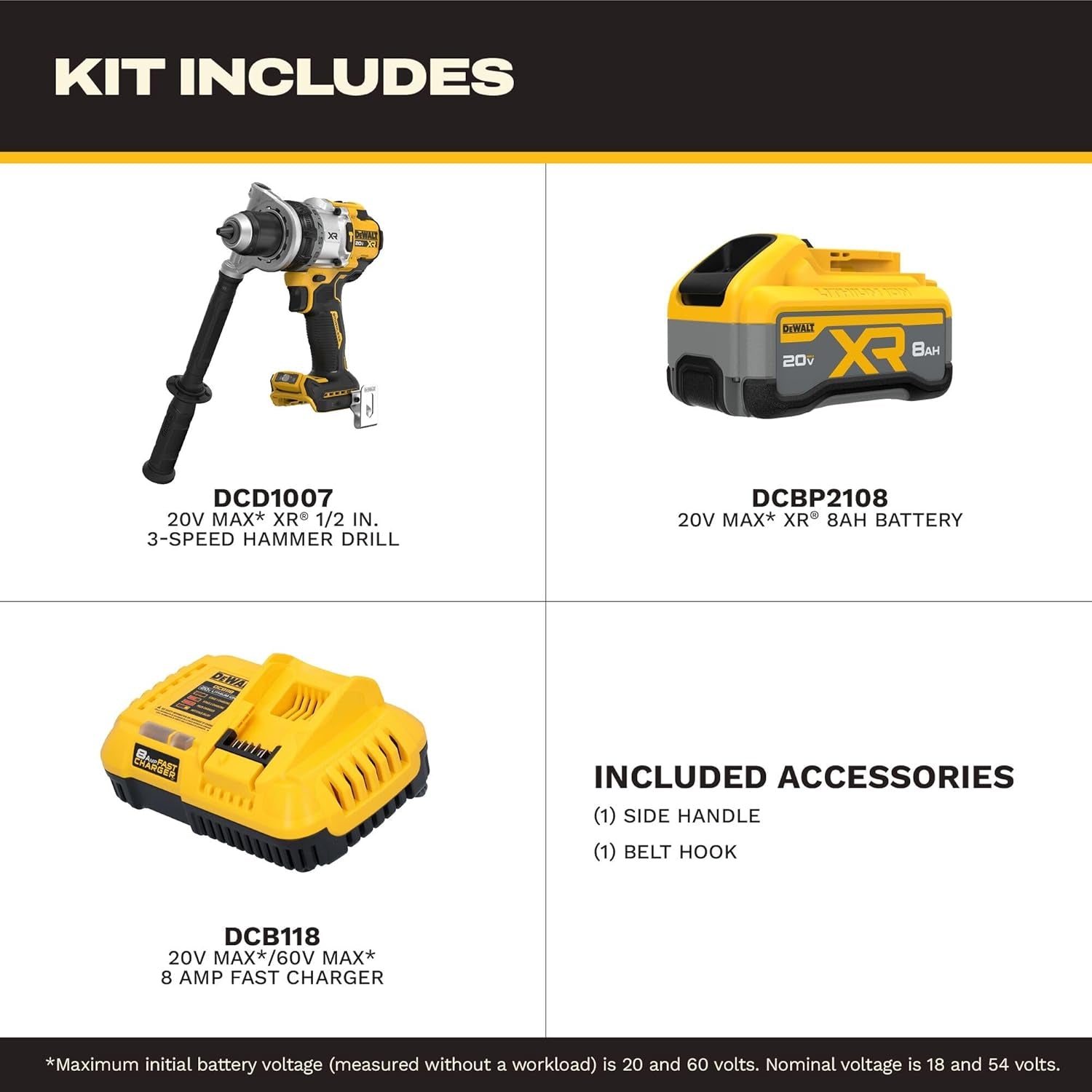DEWALT 20V MAX XR 1/2 Inch Brushless Cordless Hammer Drill Kit with 8AH Battery and Charger, 3 Speed (DCD1007WW1)