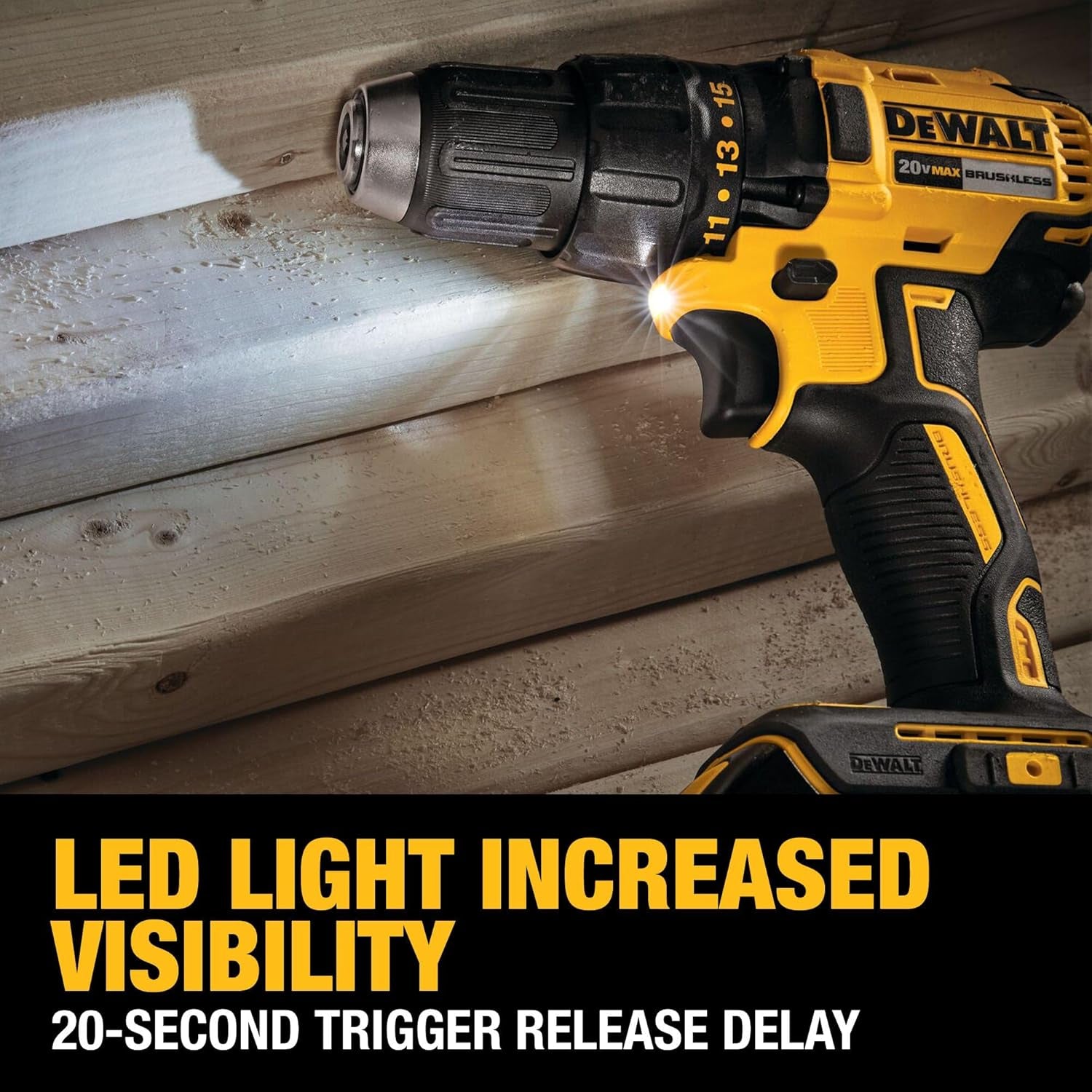 DEWALT 20V MAX Cordless Drill Driver Set, Electric Drill, Brushless 1/2 in 2 Speed, 2.0 Ah Battery and Charger Included, LED Light (DCD777D1)