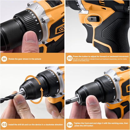 20V Brushless Cordless Drill/Driver, Compact Power Drill Set, Yellow Rechargeable Lithium-Ion Drill Kit, Including 2.0Ah Battery, Charger and 3/8-Inch Keyless Chuck