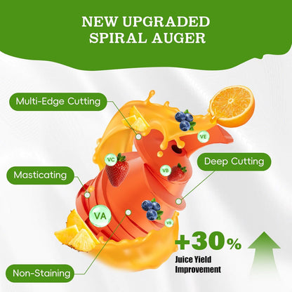 Cold Press Juicer, Wide Feed Chute Juicer Machines, Stainless Steel Slow Masticating Juicers Easy to Clean, Vegetables & Fruits Juice Extractor, High Juice Yield, Silver Knob