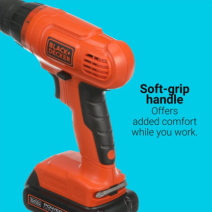 BLACK+DECKER 20V MAX* POWERCONNECT Cordless Drill Driver Kit with Drill Bit Set and Sockets, 100 Pc. Tool Kit for Home, Battery and Charger Included ,Orange (BDC120VA100)