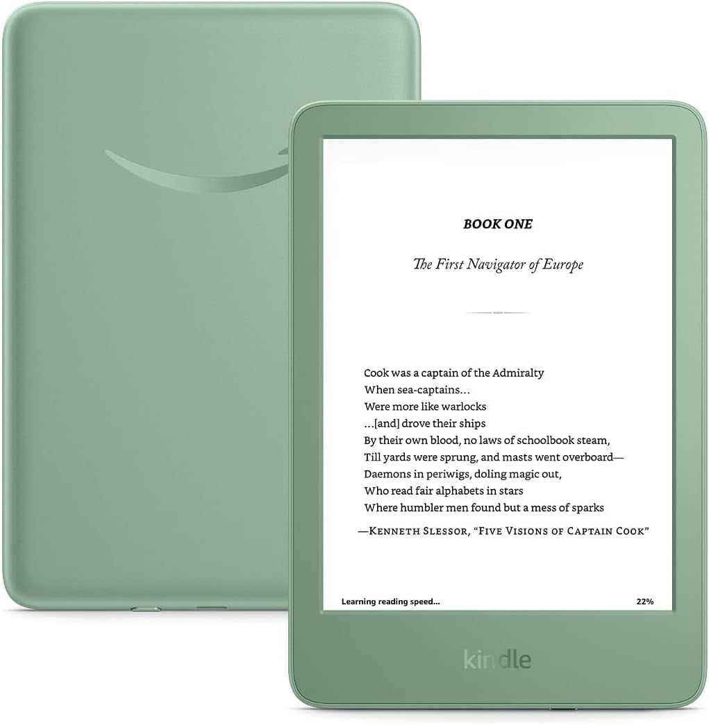 Kindle 16 GB (Newest Model) - Lightest and Most Compact Kindle, Now with Faster Page Turns, and Higher Contrast Ratio, for an Enhanced Reading Experience - Matcha