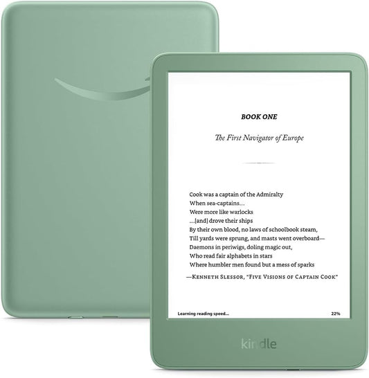 Kindle 16 GB (Newest Model) - Lightest and Most Compact Kindle, Now with Faster Page Turns, and Higher Contrast Ratio, for an Enhanced Reading Experience - Matcha